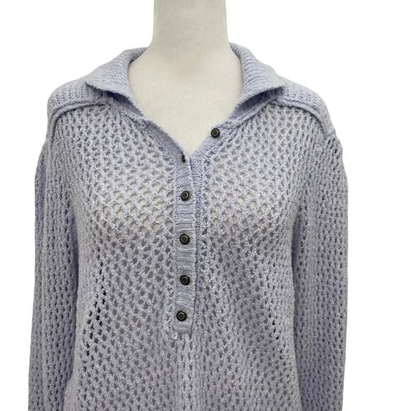 Free People Cropped Drop Shoulder Pullover V-Neck Sweater Periwinkle size Large - Picture 3 of 7